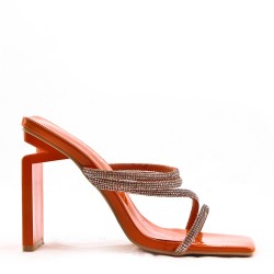 Mixed-material heeled sandal