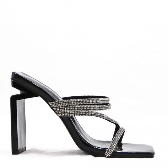 Mixed-material heeled sandal