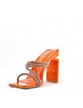 Mixed-material heeled sandal