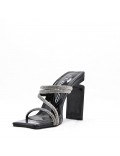 Mixed-material heeled sandal