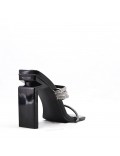 Mixed-material heeled sandal