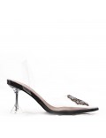 Mixed-material heeled sandal