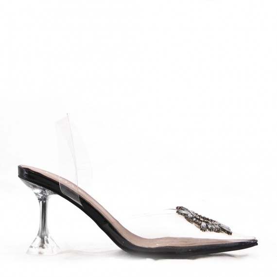 Mixed-material heeled sandal