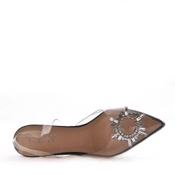 Mixed-material heeled sandal