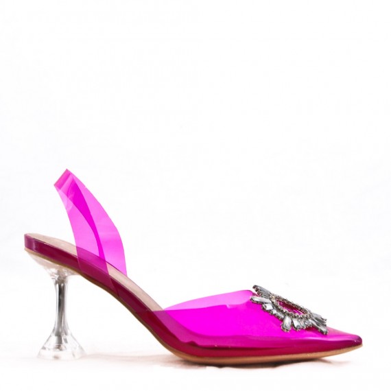 Mixed-material heeled sandal