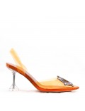 Mixed-material heeled sandal