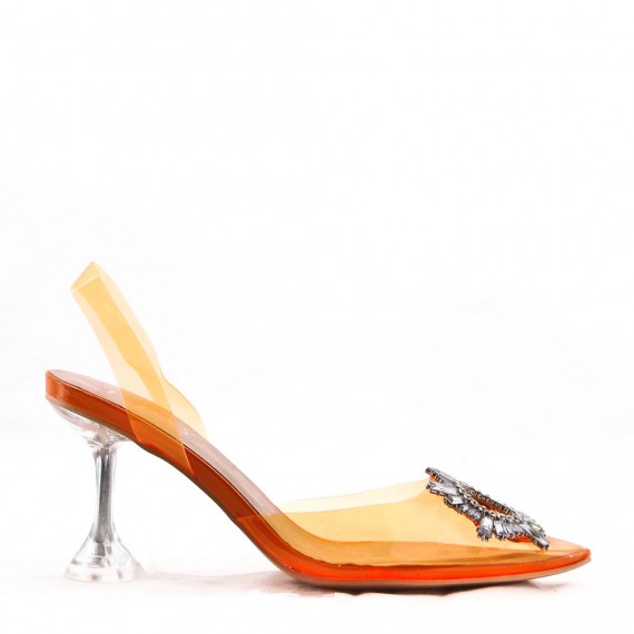 Mixed-material heeled sandal