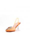 Mixed-material heeled sandal