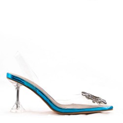 Mixed-material heeled sandal