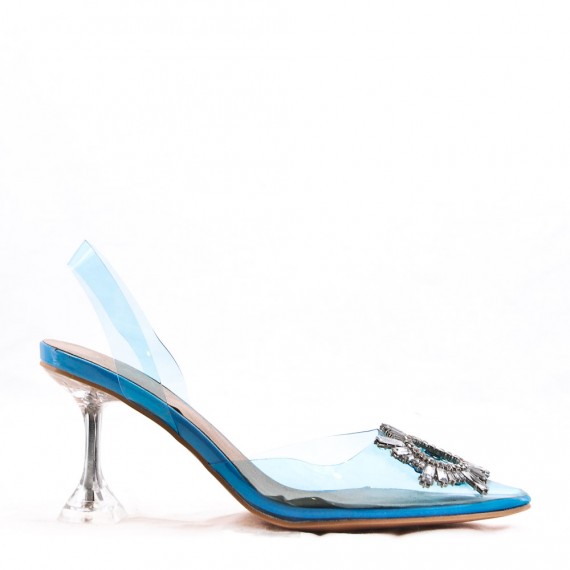 Mixed-material heeled sandal