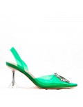 Mixed-material heeled sandal