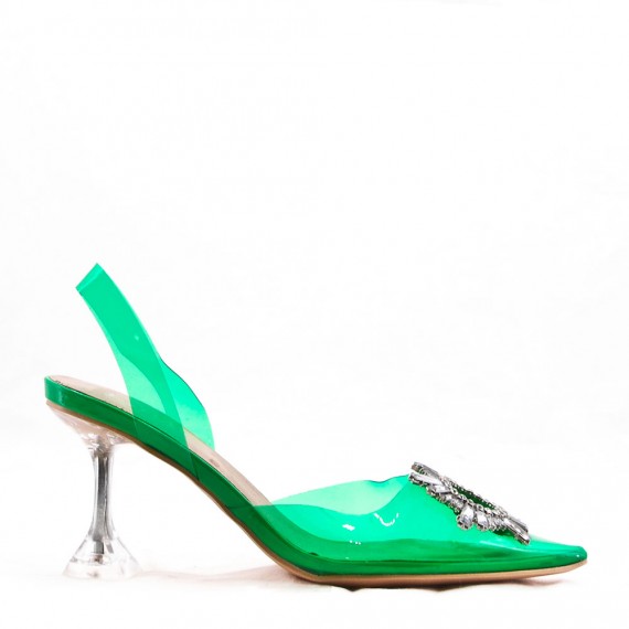 Mixed-material heeled sandal