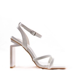 Mixed-material heeled sandal