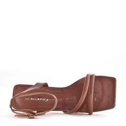Mixed-material heeled sandal