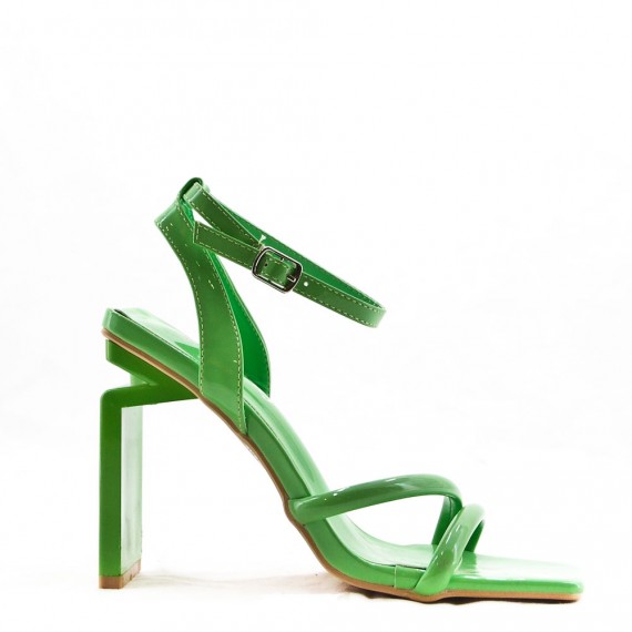 Mixed-material heeled sandal