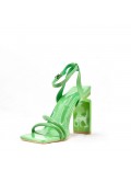 Mixed-material heeled sandal