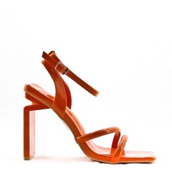 Mixed-material heeled sandal
