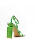 Mixed-material heeled sandal