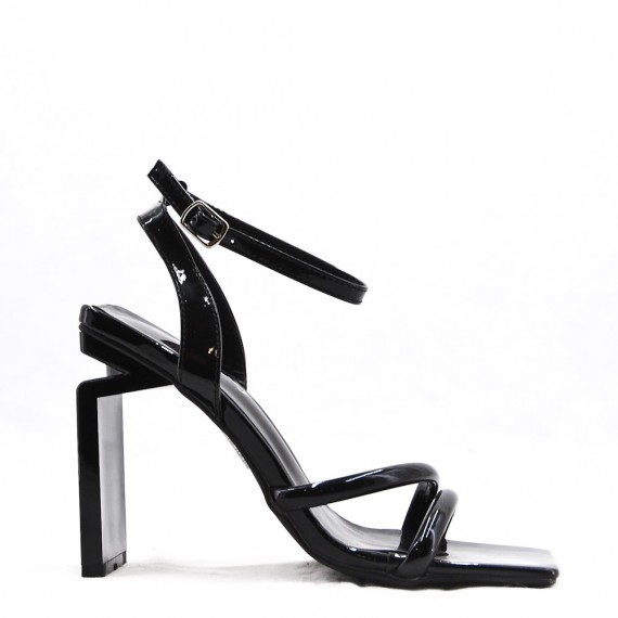 Mixed-material heeled sandal