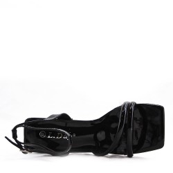 Mixed-material heeled sandal