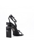 Mixed-material heeled sandal