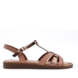 Flat sandals in a material mix for women