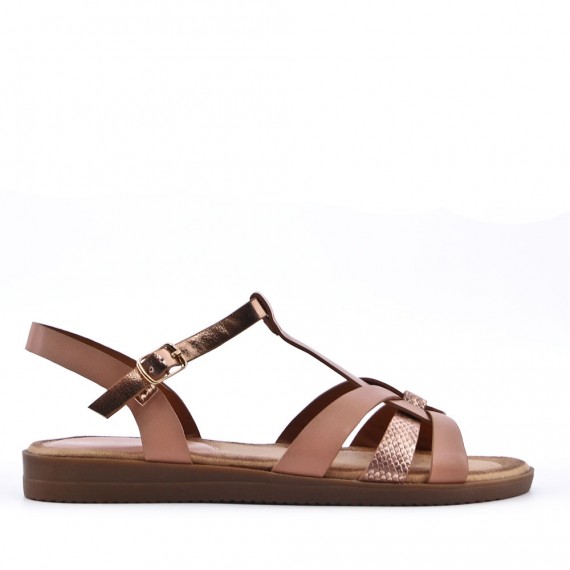 Flat sandals in a material mix for women