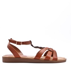 Flat sandals in a material mix for women