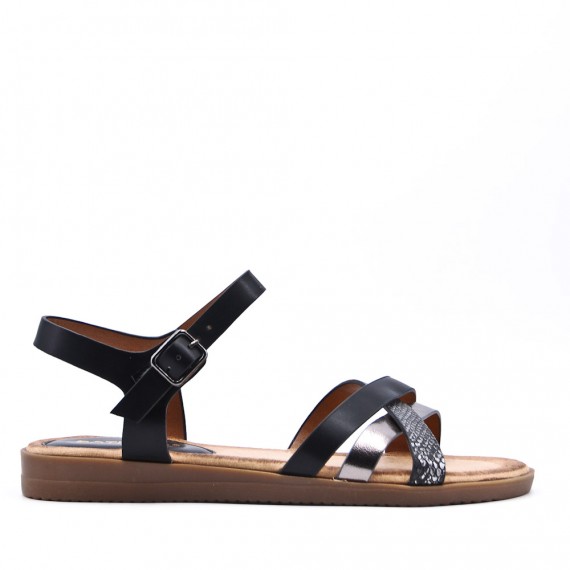 Flat sandals in a material mix for women