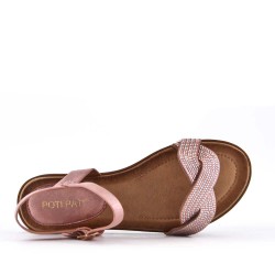 Flat sandals in a material mix for women