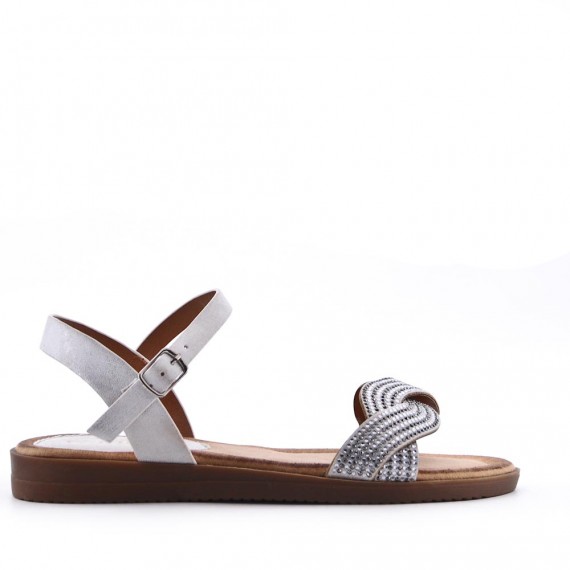 Flat sandals in a material mix for women