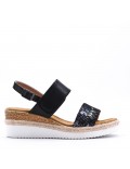 Mixed material wedge sandal