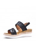 Mixed material wedge sandal