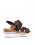 Mixed material wedge sandal