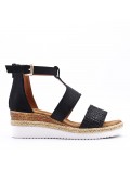 Mixed material wedge sandal