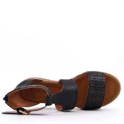 Mixed material wedge sandal