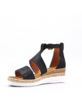 Mixed material wedge sandal