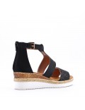 Mixed material wedge sandal