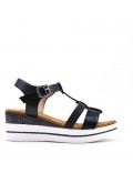 Mixed material wedge sandal