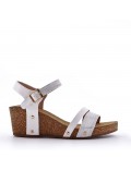 Mixed material wedge sandal