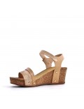 Mixed material wedge sandal