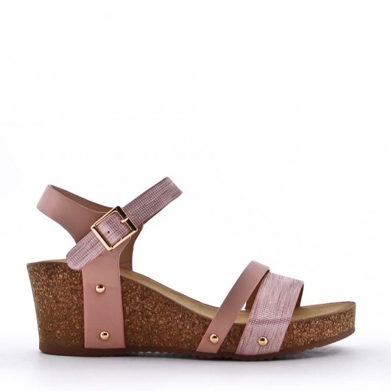 Mixed material wedge sandal