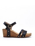 Mixed material wedge sandal