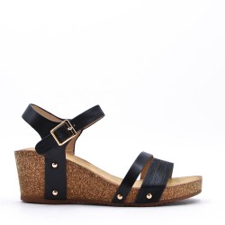 Mixed material wedge sandal