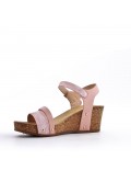 Mixed material wedge sandal