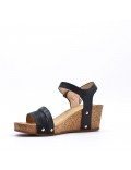 Mixed material wedge sandal