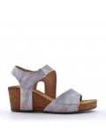 Mixed material wedge sandal