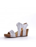 Mixed material wedge sandal