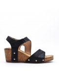 Mixed material wedge sandal