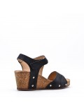 Mixed material wedge sandal